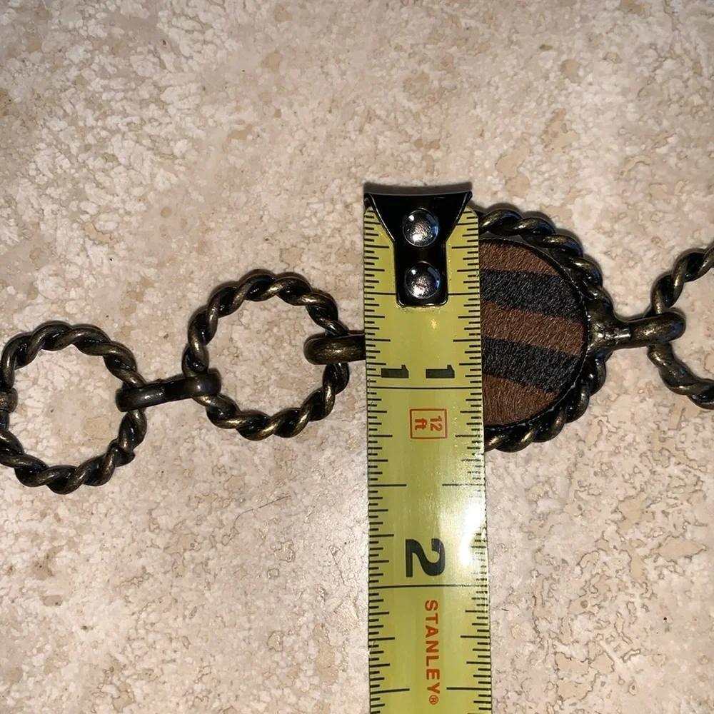 VINTAGE CONCHO CHAIN BELT 8 tiger print calf hair brass medallions. OSFM EUC